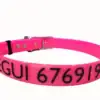 Collar personalizado Ibañez poliuretano rosa fucsia Collar de poliuretano rosa fucsia de la marca Ibañez para perros de caza o mascotas, con grabado personalizado en relieve negro y hebilla metálica plateada.