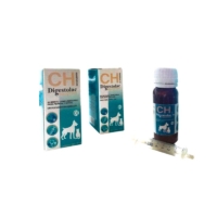 Envases de Digestolac Plus de Chemical Ibérica con jeringuilla dosificadora para perros y gatos