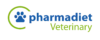 Logotipo oficial de Pharmadiet Veterinary con letras azules y verdes y una huella de mascota